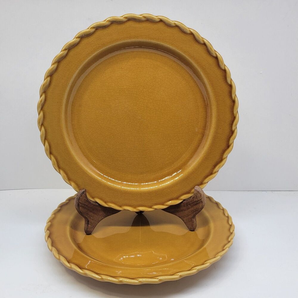 Pottery Barn Outlet Set Of 2 Burnt Orange 10 3/4" Rope Edge Trim Dinner Plates